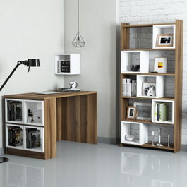 Hanah Home Combo de Mesa de Estudio y Estantería Nogal y Blanco